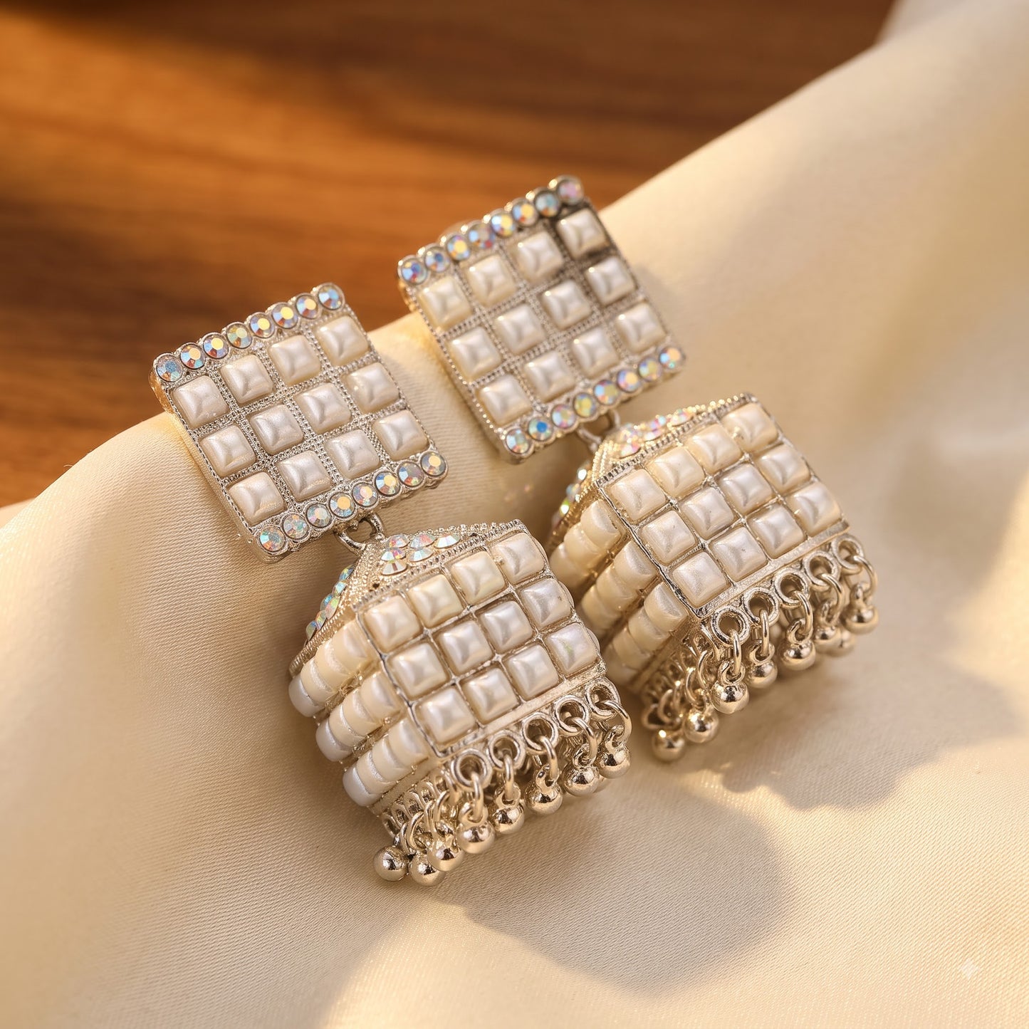 Pearl Stone Jhumka Earrings for Women & Girls | Silver Tone Traditional Hanging Jhumka | Stylish Fashion Jewellery | Festive & Party Wear Earrings