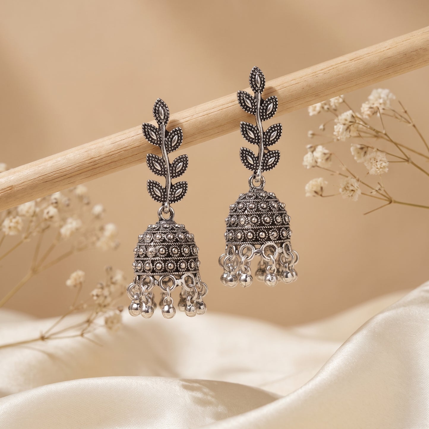 Stylish Oxidised Silver Leaf Design Jhumka Earrings for Women & Girls | Traditional Ethnic Drop Earrings | Lightweight Party & Daily Wear Jewellery