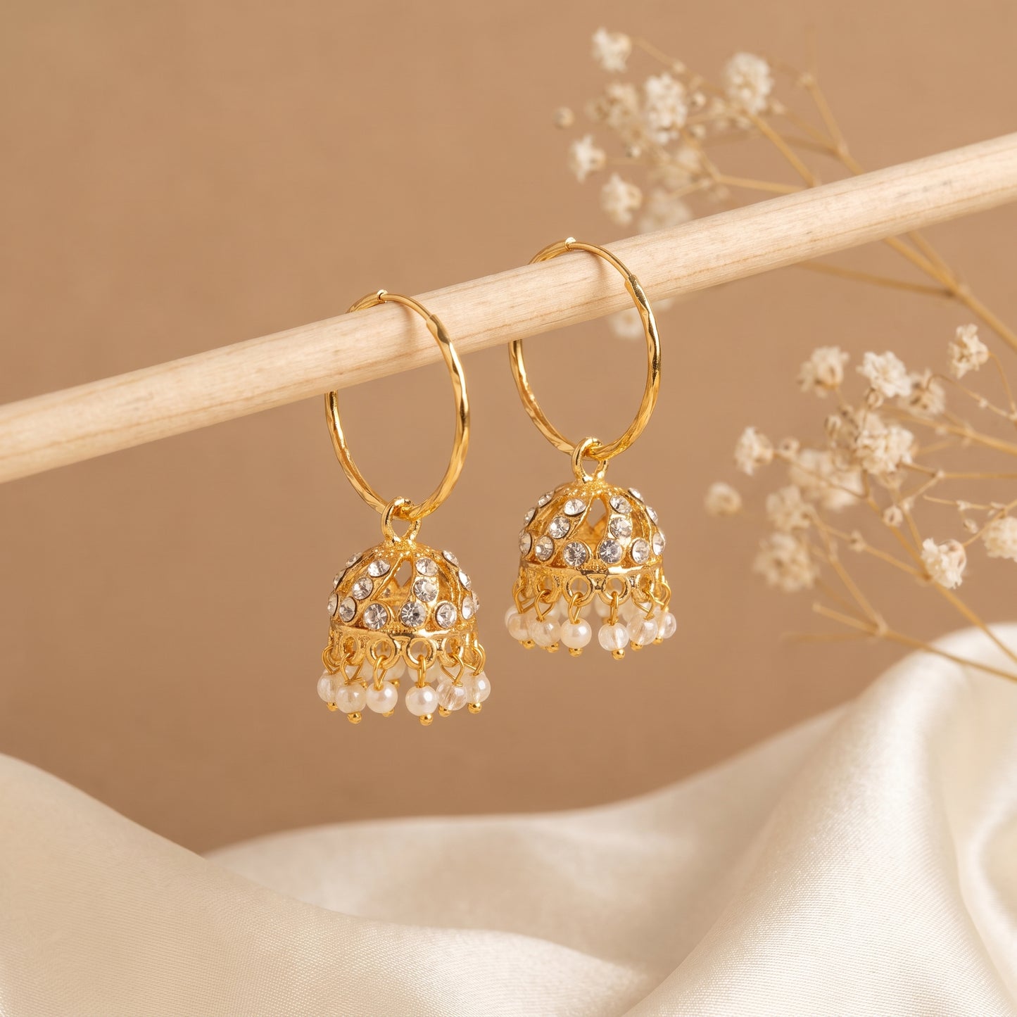 Traditional Golden Pearl Hanging Jhumka Earrings for Women & Girls | Designer Hoop Earrings | Lightweight Ethnic Party Wear Jewellery