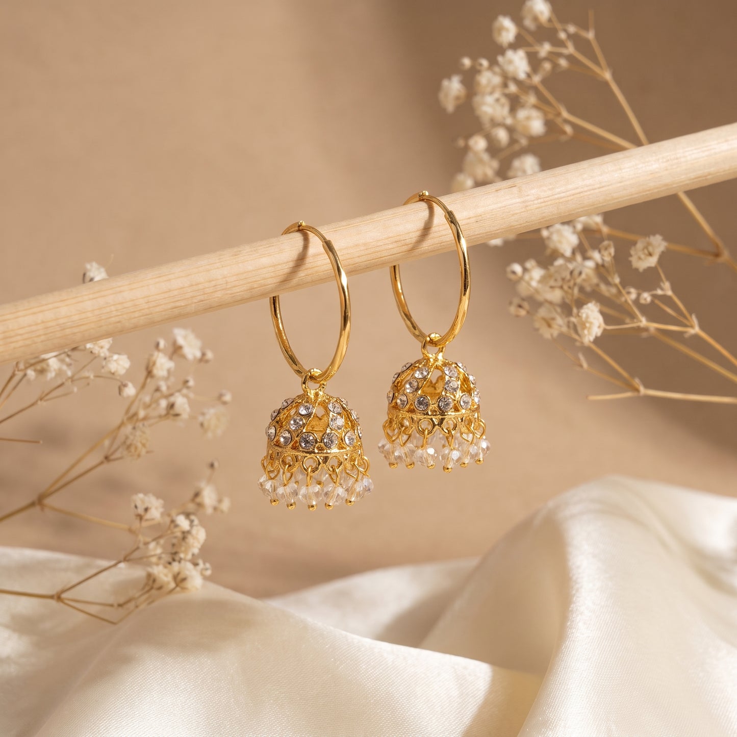 Traditional Golden Pearl Hanging Jhumka Earrings for Women & Girls | Designer Hoop Earrings | Lightweight Ethnic Party Wear Jewellery