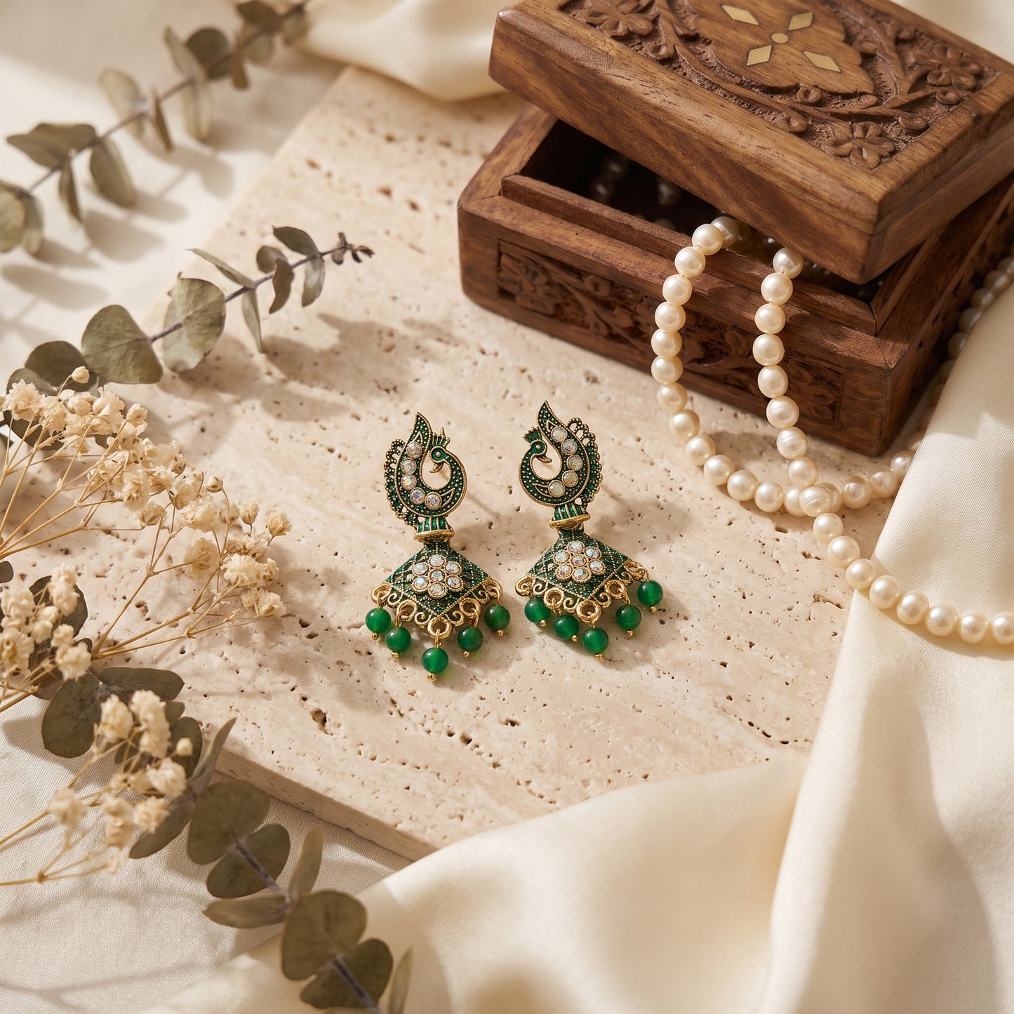 Designer Green Stone Chandbali Drop Earrings for Women & Girls | Traditional Ethnic Hanging Earrings | Festive & Party Wear Jewellery