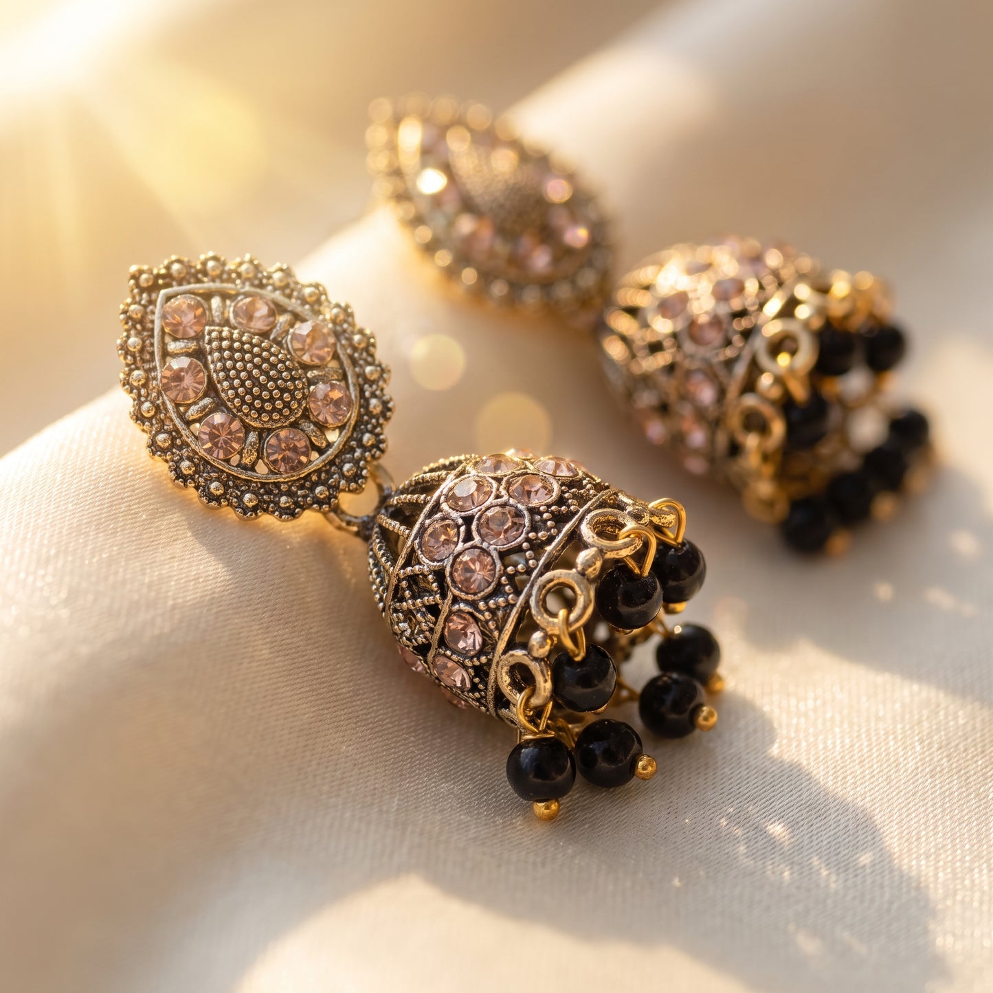 Designer Black Bead Jhumka Earrings for Women & Girls | Antique Finish Traditional Hanging Earrings | Ethnic Party Wear Jewellery
