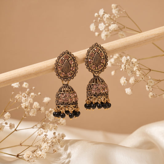 Designer Black Bead Jhumka Earrings for Women & Girls | Antique Finish Traditional Hanging Earrings | Ethnic Party Wear Jewellery