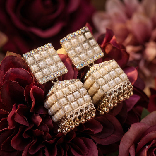Pearl Stone Jhumka Earrings for Women & Girls | Silver Tone Traditional Hanging Jhumka | Stylish Fashion Jewellery | Festive & Party Wear Earrings